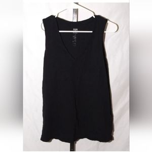 a.n.a Tank Top Women's Large Black Cotton V-neck With Chest Pocket